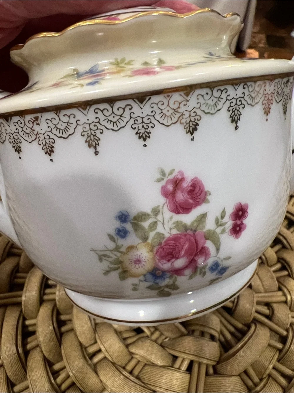 Vintage Gold Castle Floral Porcelain Mini Teapot with Gold Trim